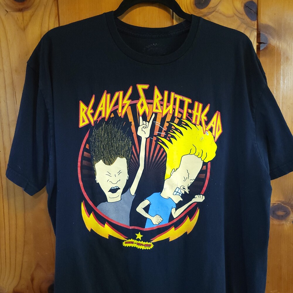 Beavis & Butt-Head cartoon 90s y2k mtv vtg XL Black T-Shirt Cartoon Graphic Tee